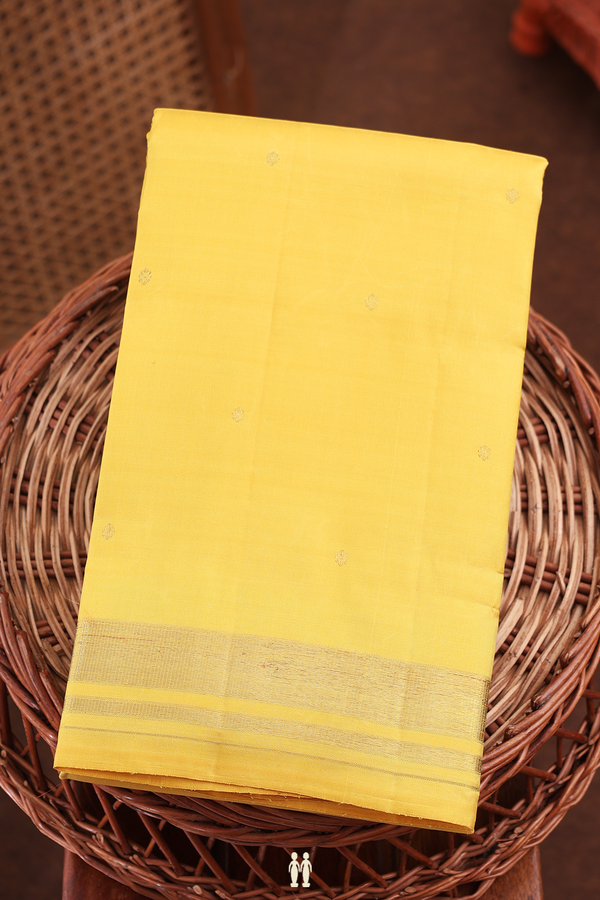 Kanchipuram Silk Saree In Royal Yellow With Zari Buttis