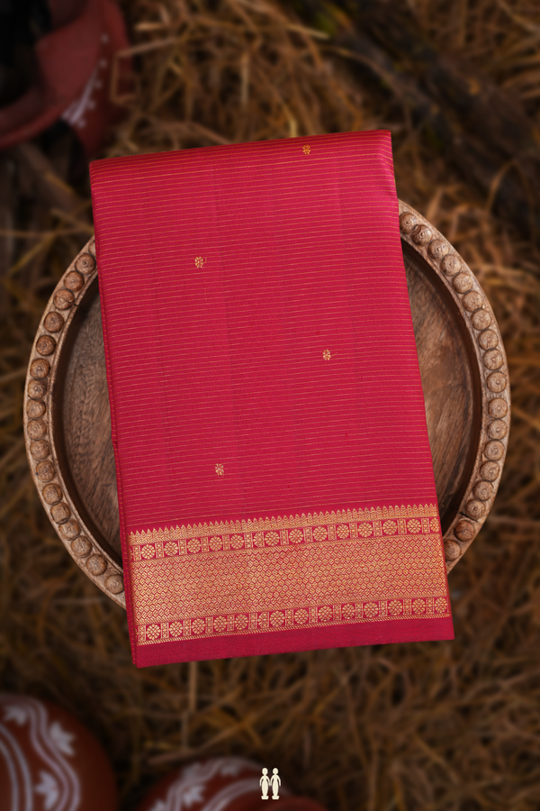 Kanchipuram Silk Saree In Ruby Red Stripes With Buttas