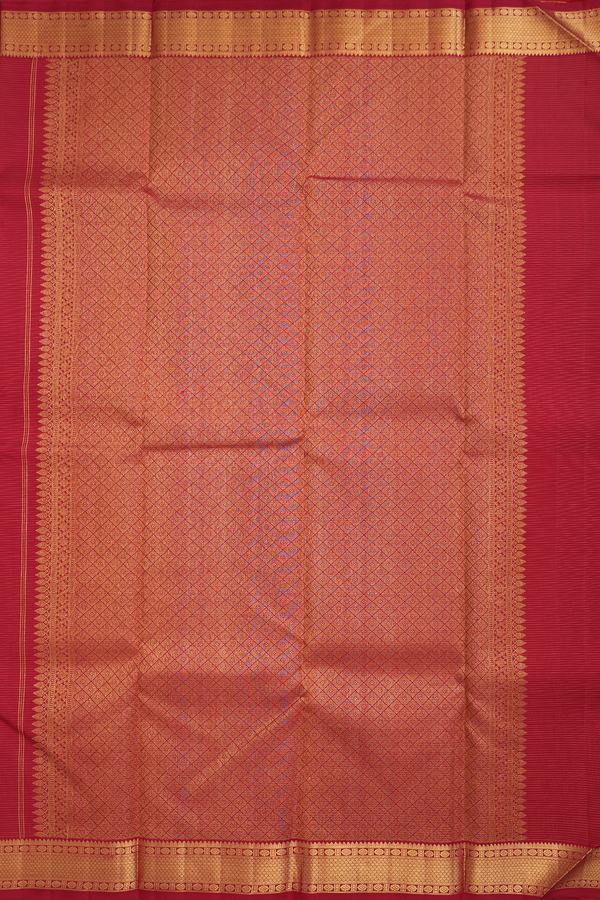 Kanchipuram Silk Saree In Ruby Red Stripes With Buttas
