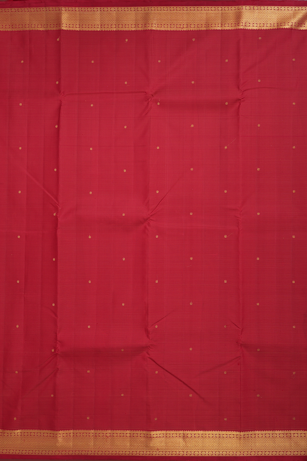 Kanchipuram Silk Saree In Ruby Red Stripes With Buttas