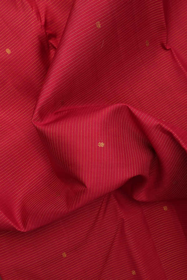Kanchipuram Silk Saree In Ruby Red Stripes With Buttas