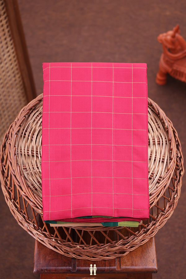 Kanchipuram Silk Saree In Ruby Red With Checks Design