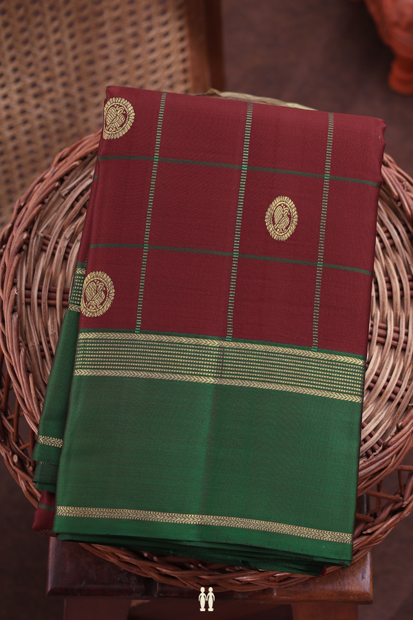 Kanchipuram Silk Saree In Ruby Red With Checks Design