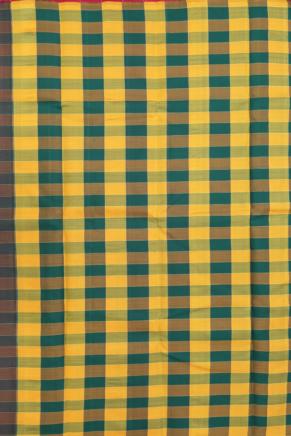 Kanchipuram Silk Saree In Ruby Red With Checks Design