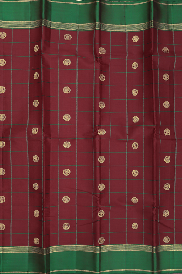 Kanchipuram Silk Saree In Ruby Red With Checks Design