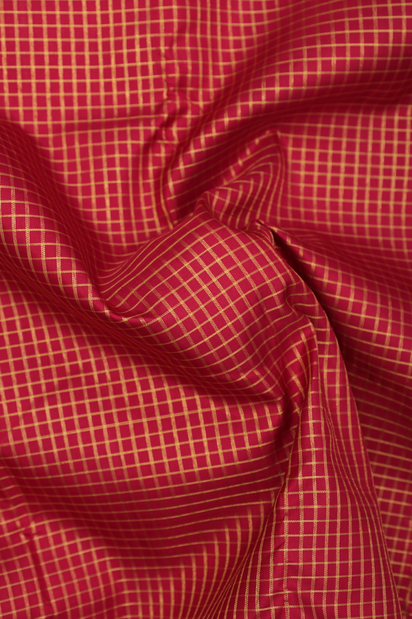 Kanchipuram Silk Saree In Ruby Red With Checks Design