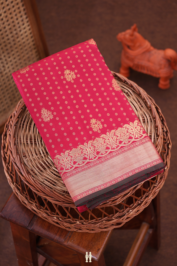 Kanchipuram Silk Saree In Ruby Red With Floral Buttas