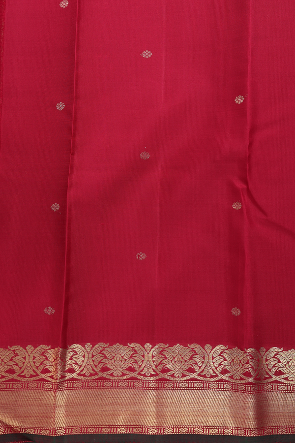 Kanchipuram Silk Saree In Ruby Red With Floral Buttas