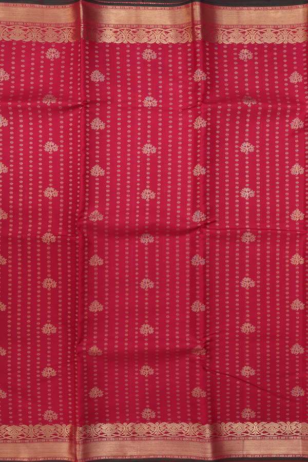 Kanchipuram Silk Saree In Ruby Red With Floral Buttas