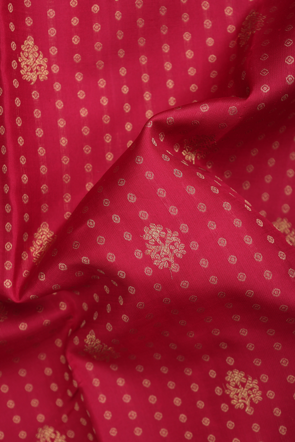 Kanchipuram Silk Saree In Ruby Red With Floral Buttas