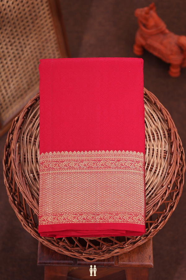 Kanchipuram Silk Saree In Ruby Red With Jacquard Pattern