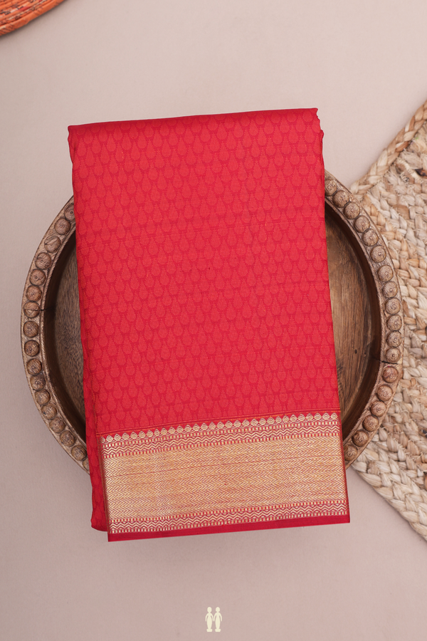 Kanchipuram Silk Saree In Ruby Red With Jacquard Pattern