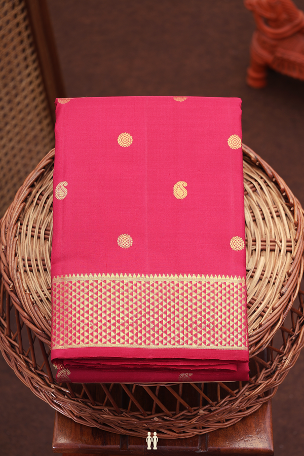 Kanchipuram Silk Saree In Ruby Red With Paisley Buttas