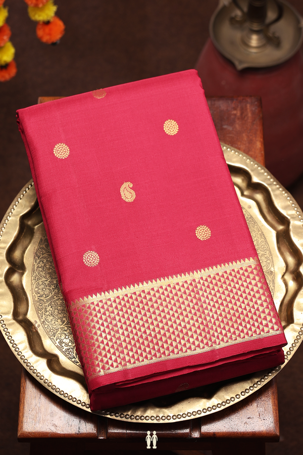 Kanchipuram Silk Saree In Ruby Red With Paisley Buttas