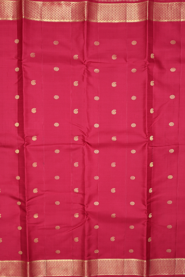 Kanchipuram Silk Saree In Ruby Red With Paisley Buttas