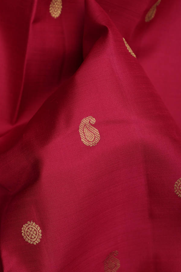 Kanchipuram Silk Saree In Ruby Red With Paisley Buttas