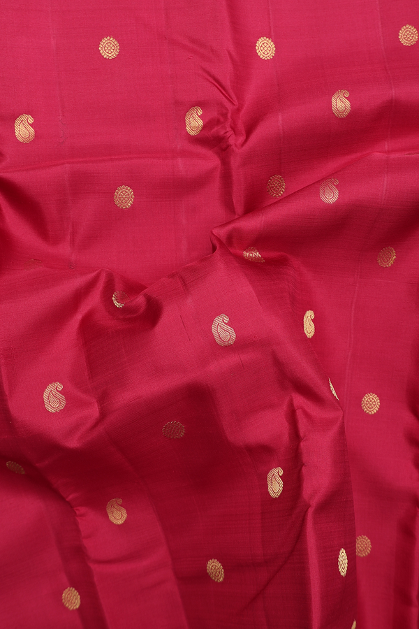 Kanchipuram Silk Saree In Ruby Red With Paisley Buttas