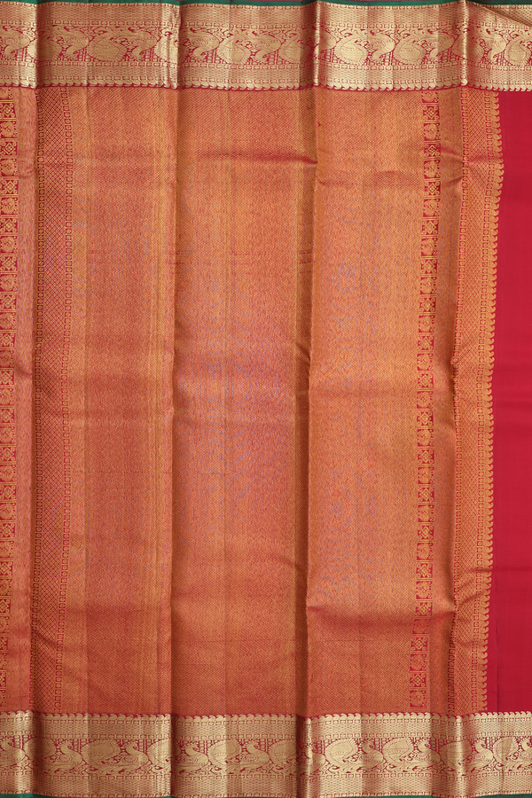 Kanchipuram Silk Saree In Ruby Red With Peacock Buttas