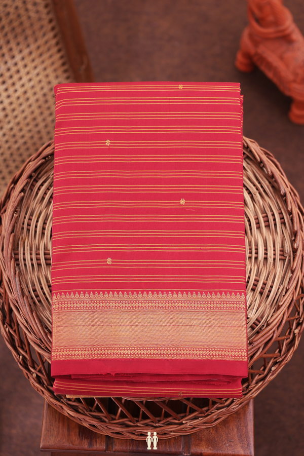 Kanchipuram Silk Saree In Ruby Red With Stripes Design