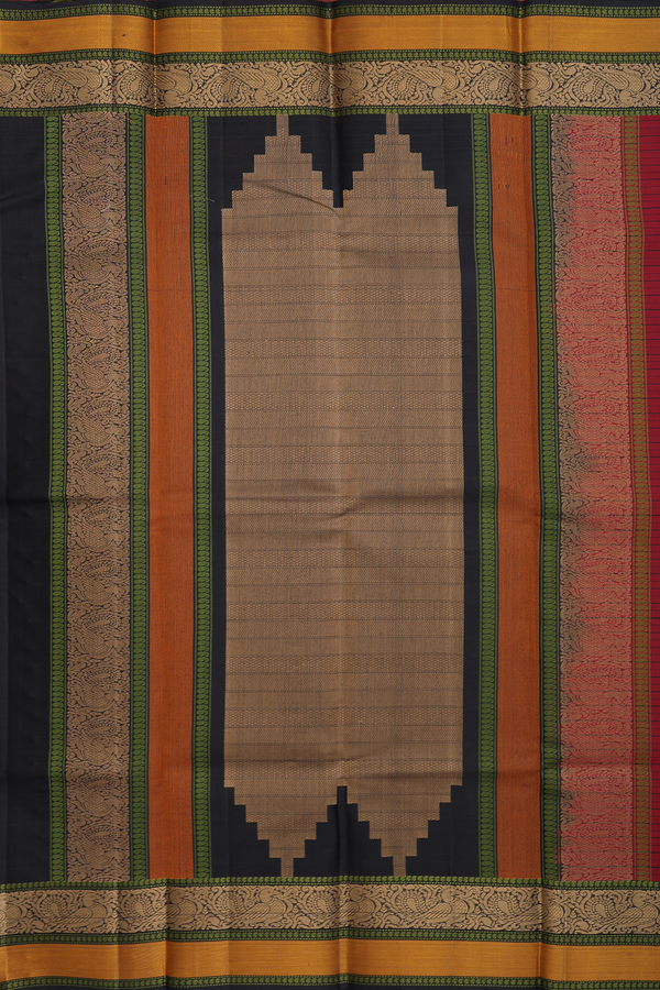 Kanchipuram Silk Saree In Ruby Red With Stripes Design