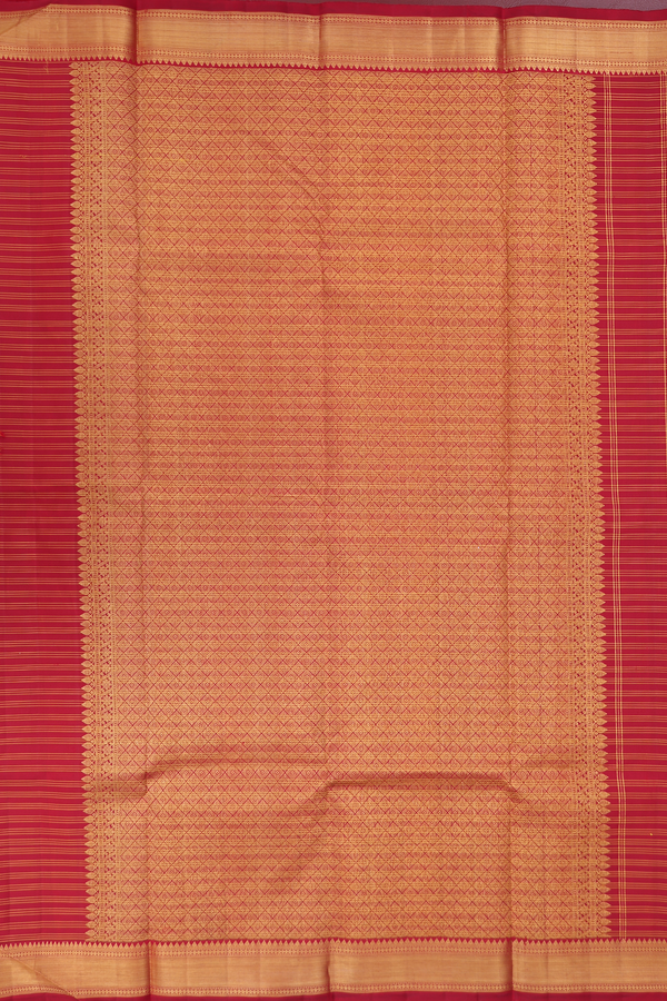 Kanchipuram Silk Saree In Ruby Red With Stripes Design
