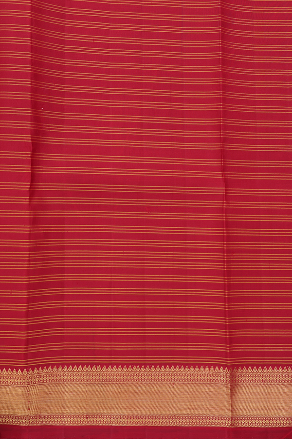 Kanchipuram Silk Saree In Ruby Red With Stripes Design