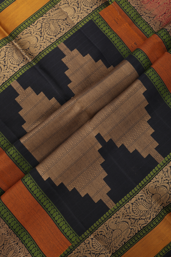 Kanchipuram Silk Saree In Ruby Red With Stripes Design