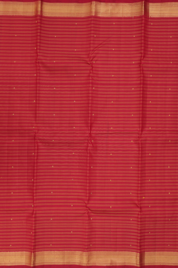 Kanchipuram Silk Saree In Ruby Red With Stripes Design