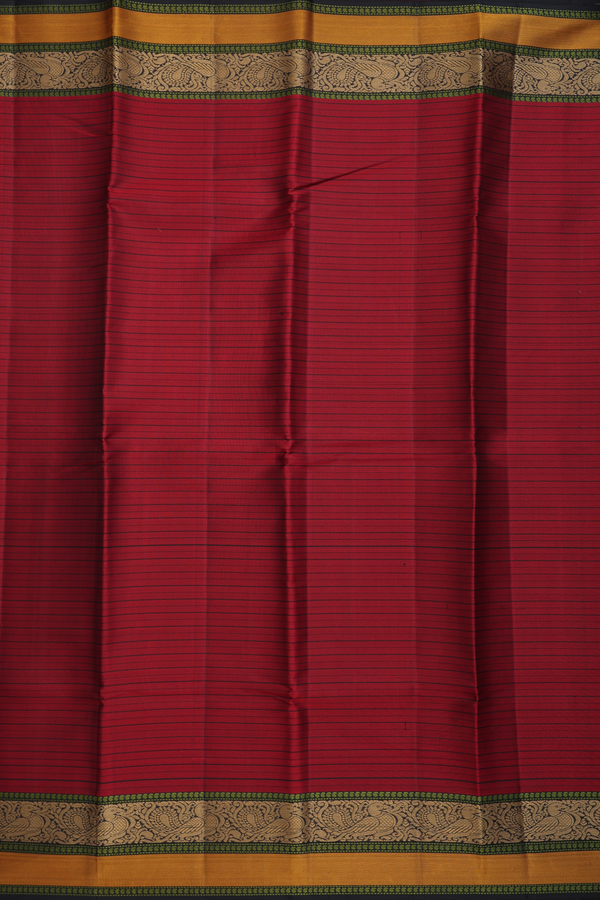 Kanchipuram Silk Saree In Ruby Red With Stripes Design