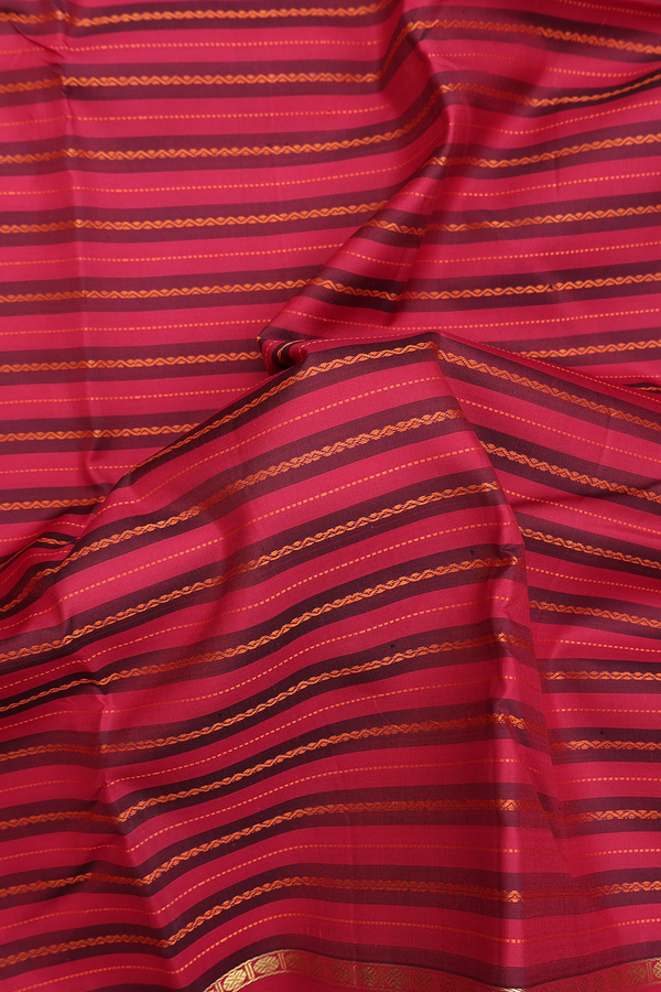 Kanchipuram Silk Saree In Ruby Red With Stripes Design