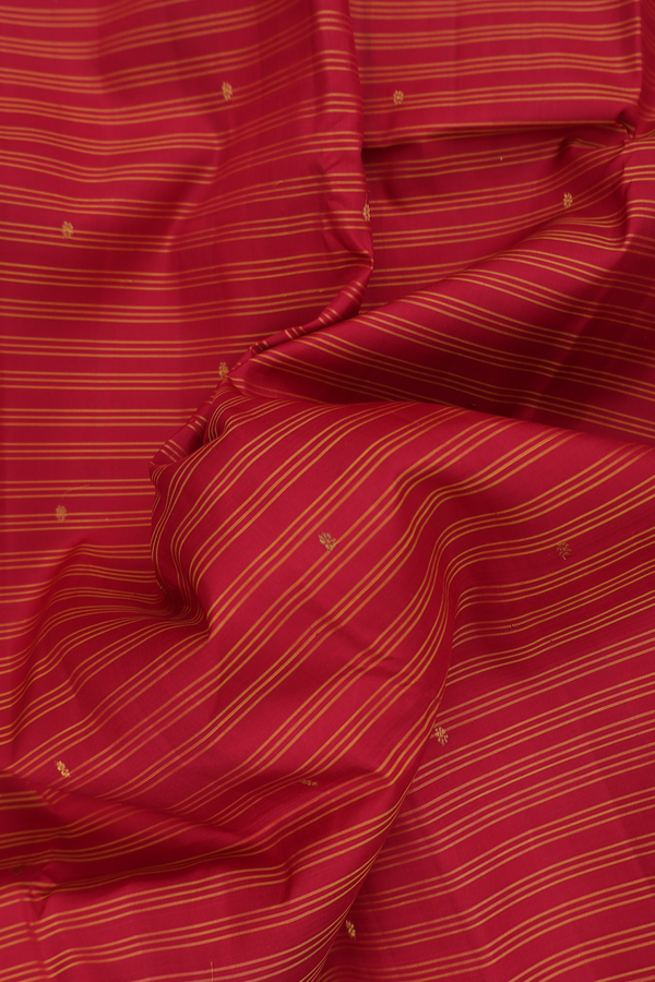 Kanchipuram Silk Saree In Ruby Red With Stripes Design