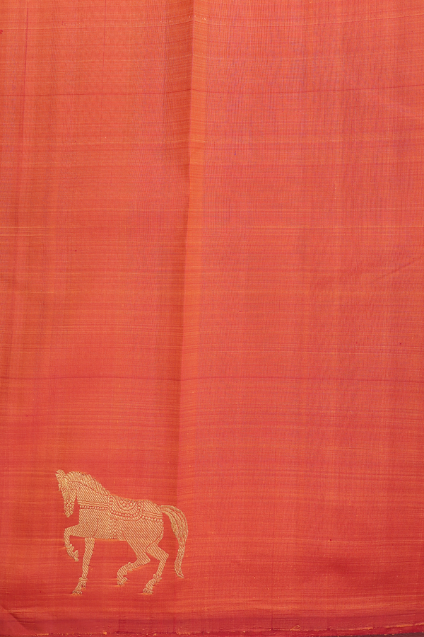 Kanchipuram Silk Saree In Rust Orange With Horse Design