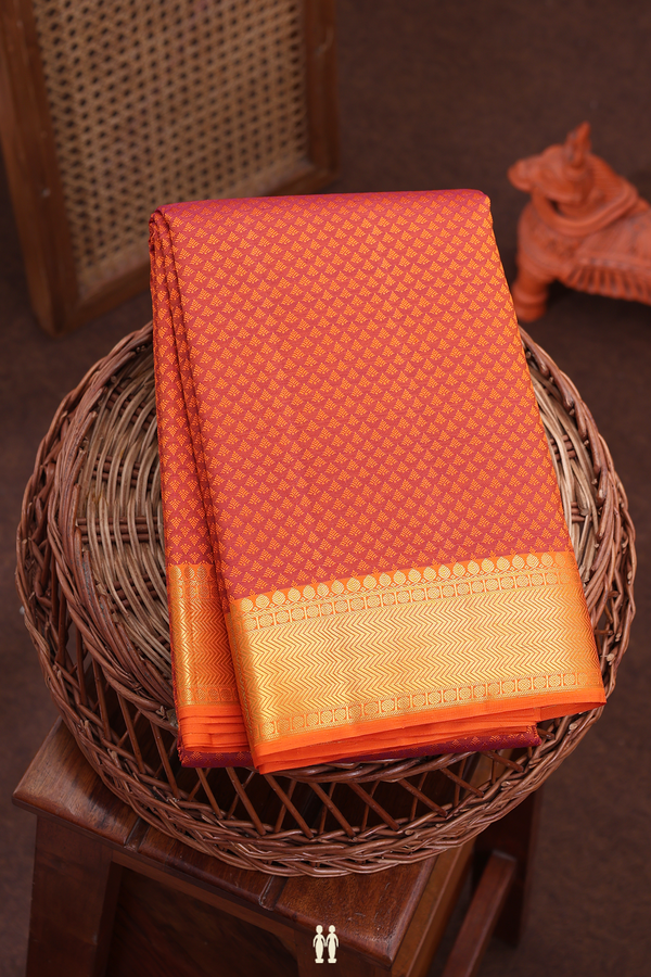 Kanchipuram Silk Saree In Rust Orange With Jacquard Pattern