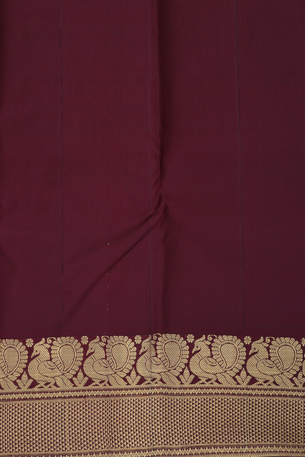 Kanchipuram Silk Saree In Rust Orange With Peacock Buttas