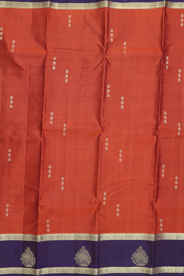 Kanchipuram Silk Saree In Rust Orange With Zari Buttas