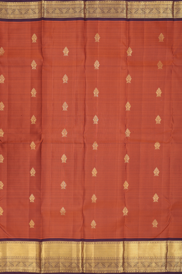Kanchipuram Silk Saree In Rust Orange With Zari Buttas