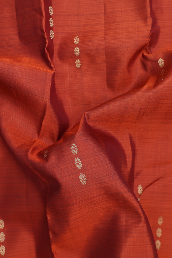 Kanchipuram Silk Saree In Rust Orange With Zari Buttas
