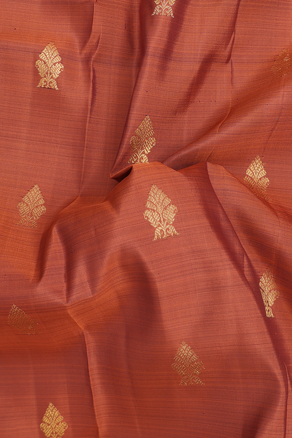 Kanchipuram Silk Saree In Rust Orange With Zari Buttas