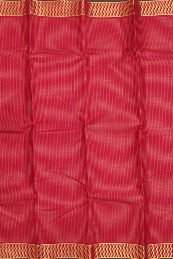 Kanchipuram Silk Saree In Rust Red With Checks Design