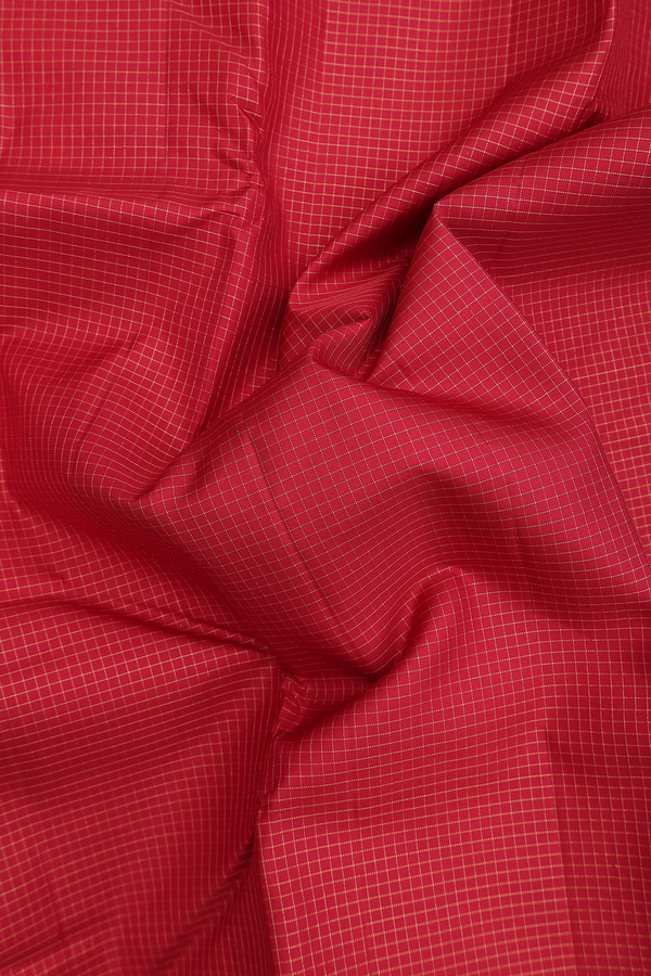 Kanchipuram Silk Saree In Rust Red With Checks Design