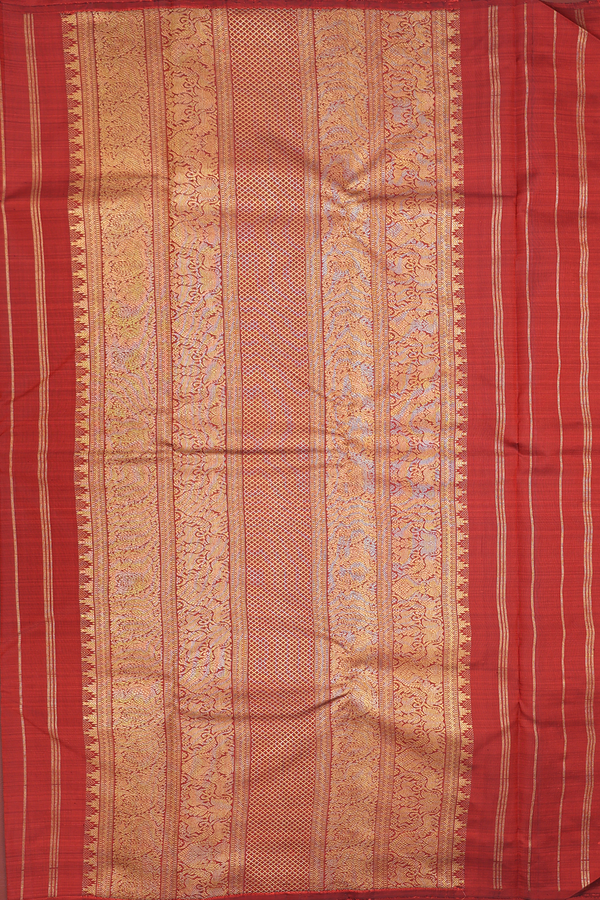 Kanchipuram Silk Saree In Rust Red With Deer Buttas