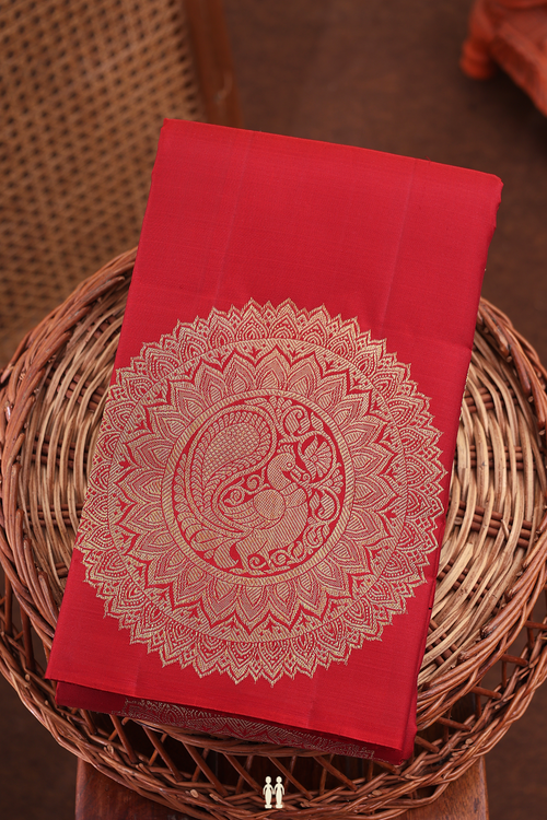 Kanchipuram Silk Saree In Rust Red With Mandala Design