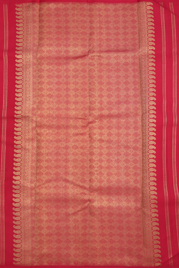Kanchipuram Silk Saree In Rust Red With Peacock Chakram Buttas