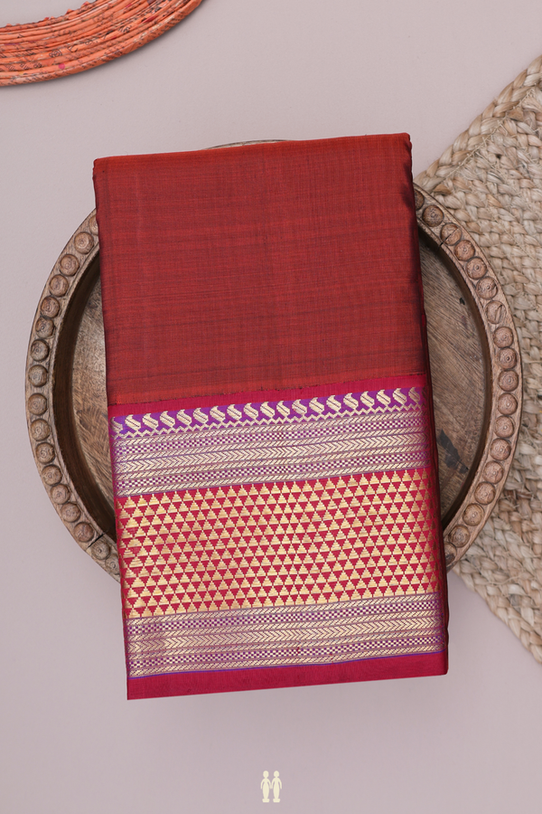 Kanchipuram Silk Saree In Rust Red With Zari Border