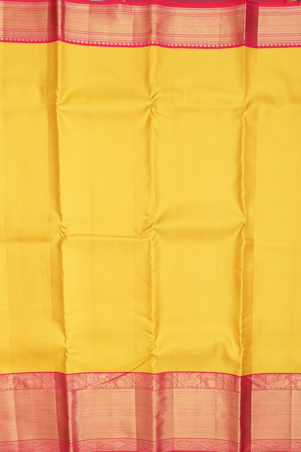 Kanchipuram Silk Saree In Saffron Yellow With Brocade Design