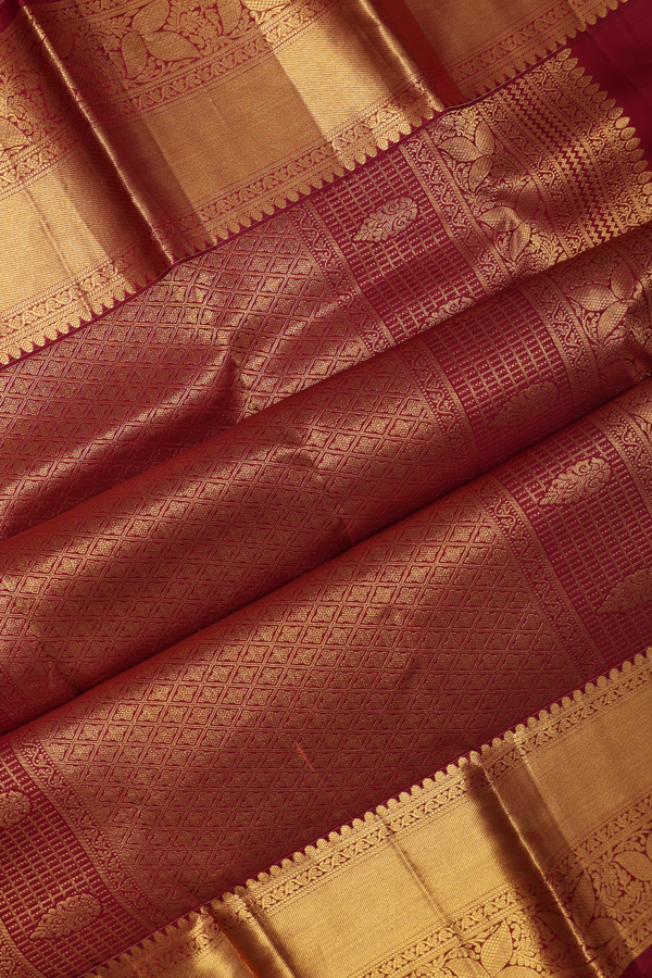 Kanchipuram Silk Saree In Saffron Yellow With Brocade Design