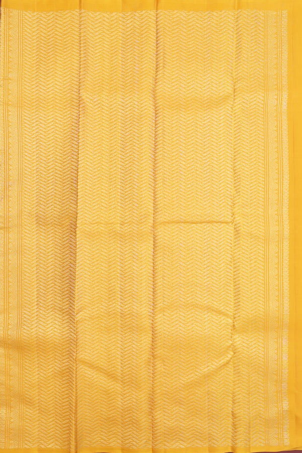 Kanchipuram Silk Saree In Saffron Yellow With Chakram Buttas