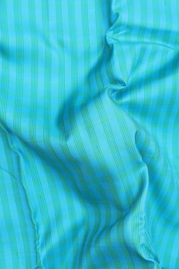 Kanchipuram Silk Saree In Sky Blue With Checks Design