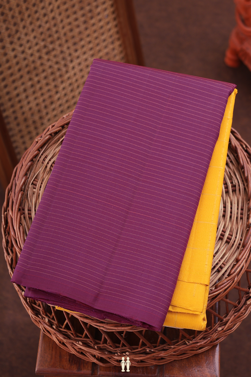 Kanchipuram Silk Saree In Saffron Yellow With Checks Design