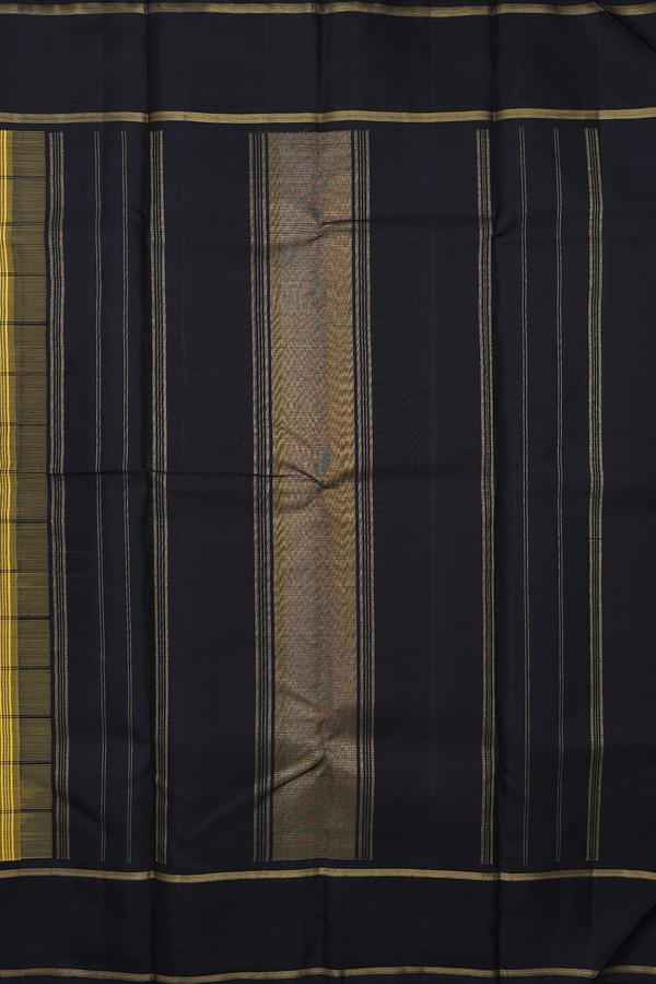 Kanchipuram Silk Saree In Saffron Yellow With Checks Design